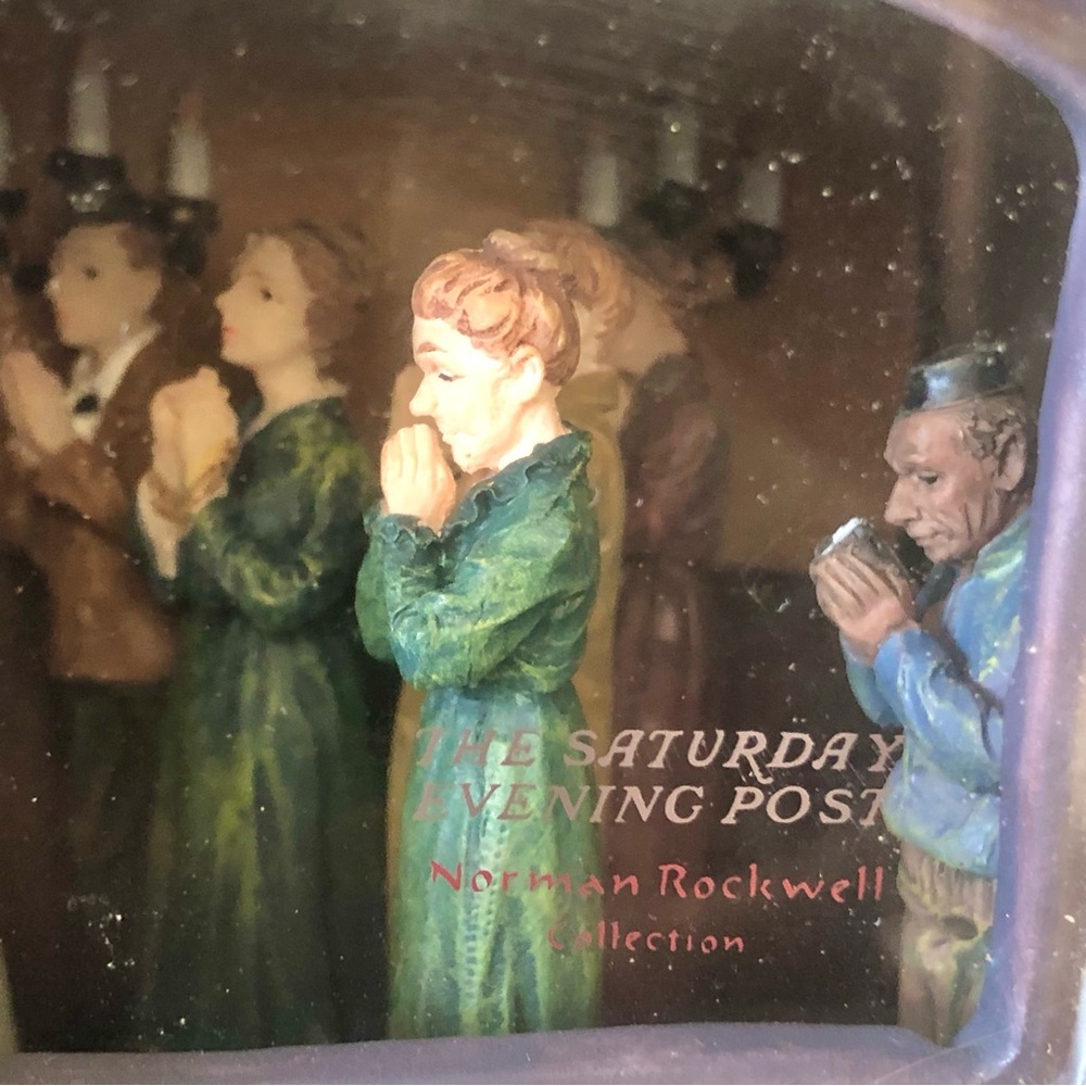 Norman Rockwell Red Church Figurine with Green Accents